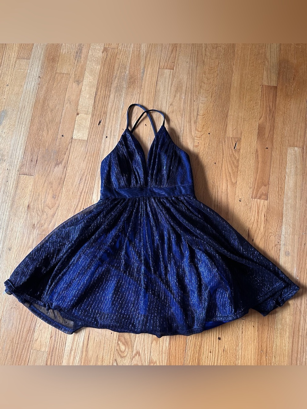 Le Château Navy Metallic Strappy Mini Dress